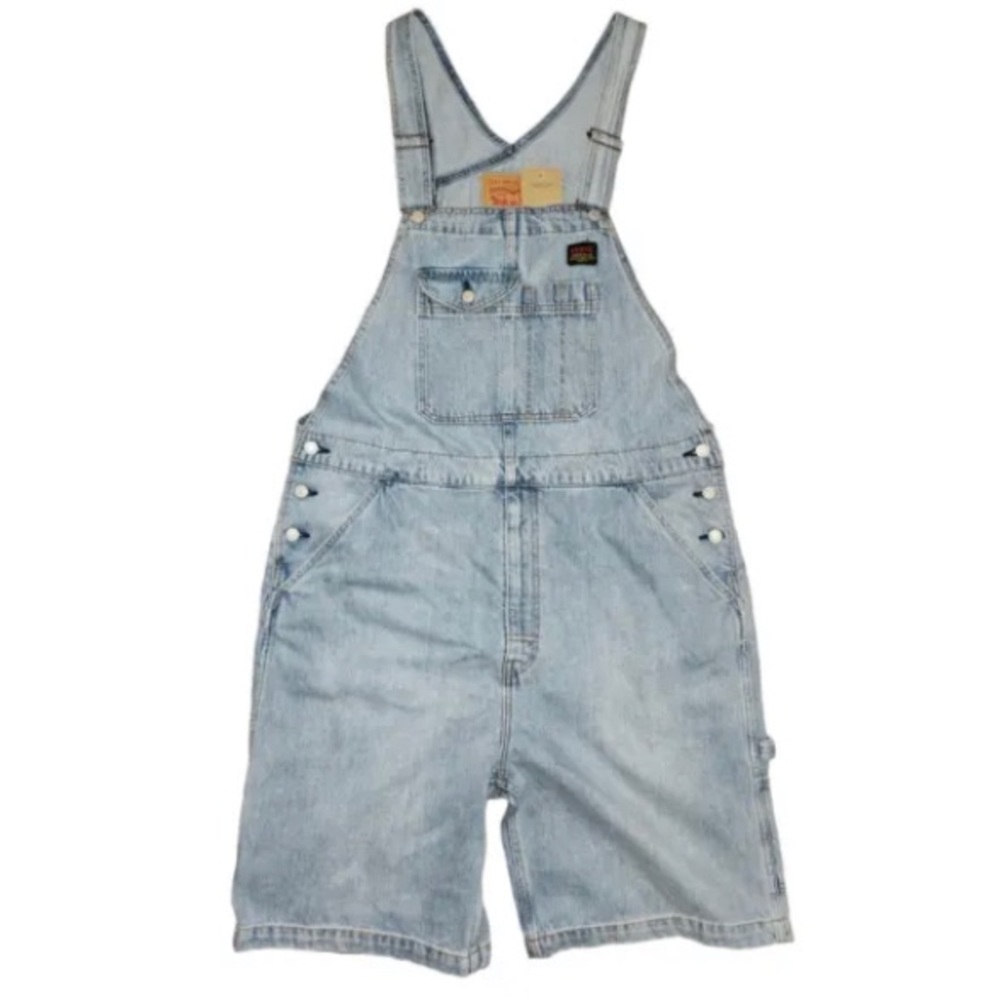 LEVIS 10" OVERALLS SHORTS Mens S -LIGHT WASH Blue Denim Jeans Romper